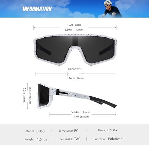 JASONKING Polarized Sports Sunglasses with Mirrored Shield Lens running hiking biking UV400 Protection Big Frame Goggles