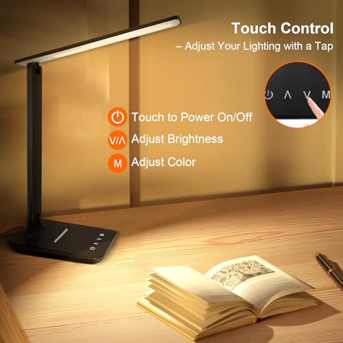 shinelife LED Desk Lamp for Office Home, Bright Desk Light with USB Charging Port, Adjustable Dimmable Desk Lamps 5 Modes ...