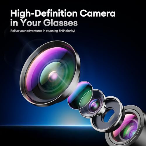 QxzPower 1080P HD AI Smart Camera Glasses, 8MP Camera Bluetooth 5.4 Recording Glasses, Dual Mic ENC Noise Reduction, Blue ...
