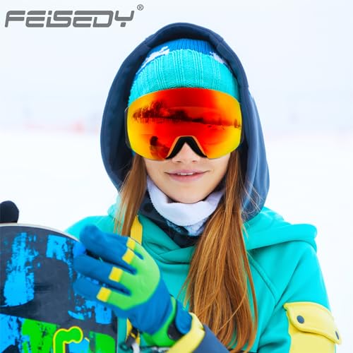 FEISEDY Magnetic Ski Goggles for Men Women Youth Frameless Snow Goggles 100% UV Protection Snowboard Goggles B0020