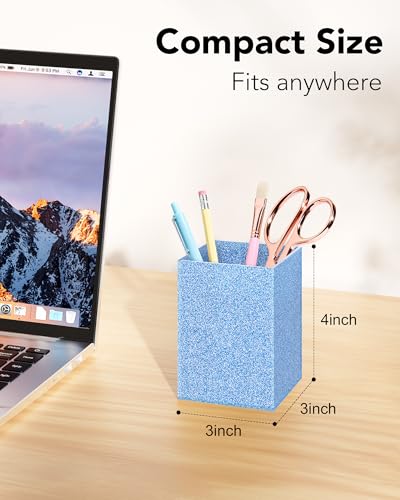 Luminzo Blue Glitter Acrylic Pen Holder, Acrylic Makeup Brush Storage Organizer, Pencil Pen Holder for Desk, Modern Deskto...