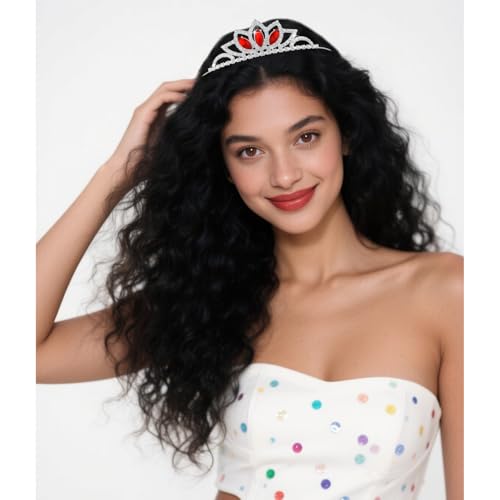 Sparkling Princess Crown Red Rhinestone Tiara for Girls - Royal Party Hair Accessories for Birthday Prom Wedding