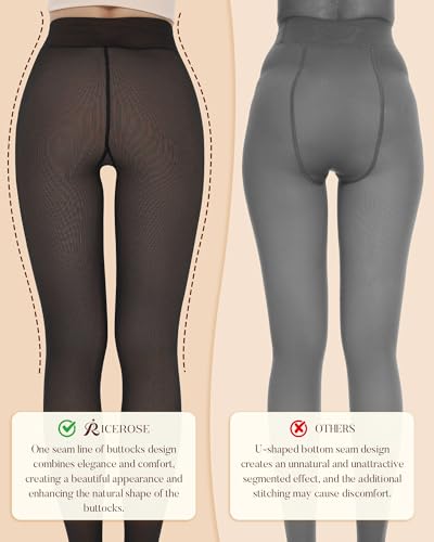 iceROSE Fleece Lined Tights Women - Sheer Black Thermal Leggings Thick Warm Pantyhose Fake Translucent Dress for Cold Winter