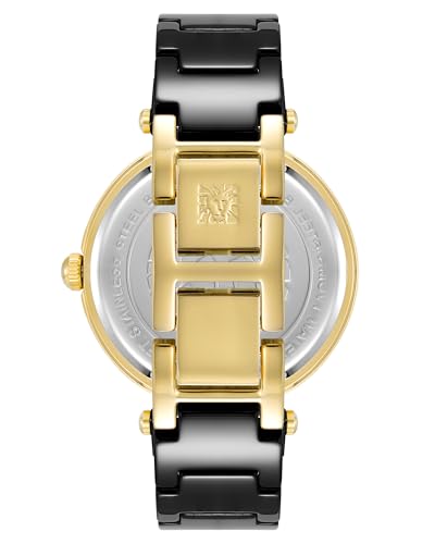 Anne Klein Women's Black Ceramic Bracelet Watch with Diamond Accent
