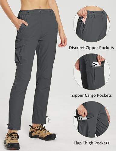 MOURCE Womens Hiking Pants Lightweight - Quick Dry Water Resistant Cargo Pants Women with 7 Pockets & Drawcord Cuffs