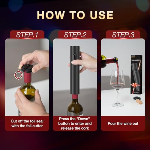 BABONIR Electric Wine Opener, Automatic Corkscrew with Foil Cutter, One-Button Operation for Effortless Cork Removal, Perf...