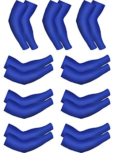Mudder 9 Pairs Unisex UV Protection Sleeves Arm Cooling Sleeves Ice Silk Arm Sleeves Arm Cover Sleeves (Royal Blue)