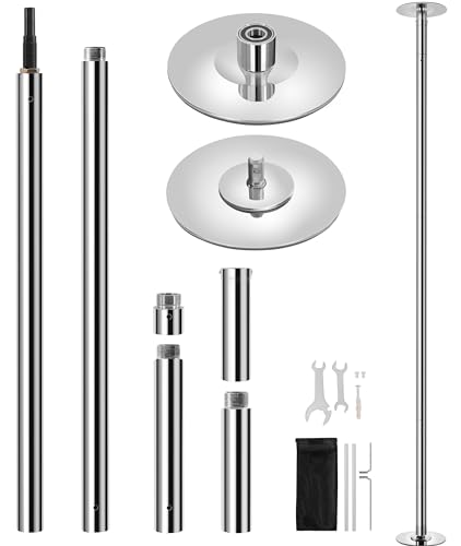 Yaheetech Dance Pole Portable Dancing Pole Height Adjustable 6.9ft-9ft Static Spinning Pole for Apartment, Silver/Argent