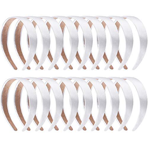 SIQUK 18 Pieces Satin Headbands 1 Inch Plain Headbands White Ribbon Headband Non-slip Satin Hard Headband for Women and Girls
