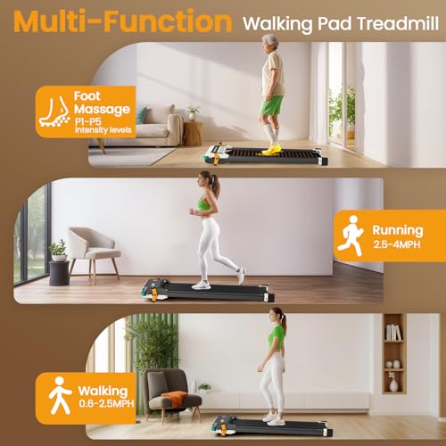 2 Side Walking Pad Treadmill with Incline Massage Function, 2 in 1 Under Desk Treadmills Walking Pad and Foot Massager for...