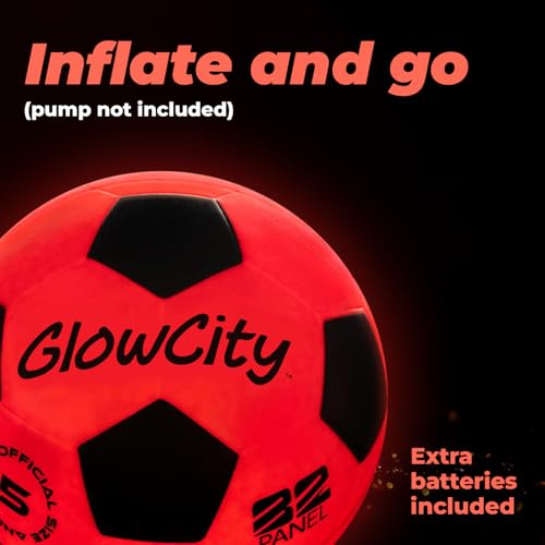 GlowCity Glow in The Dark Soccer Ball - Sizes 3, 4, 5 for Kids, Teens & Adults - Light Up Soccer Ball with 2 LED Lights - ...