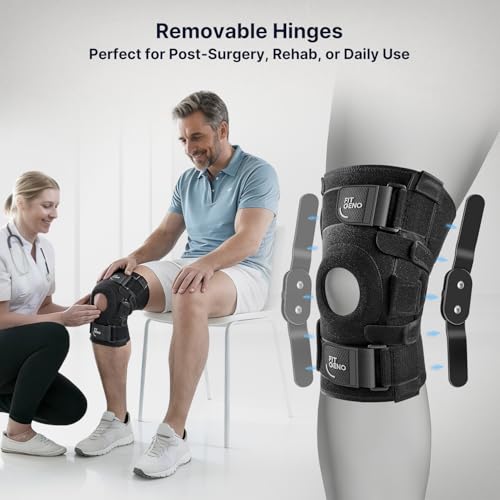 Fit Geno Hinged Knee Brace for Meniscus Tear: Adjustable Support for Knee Pain w/Built-in Side Stabilizers & Removable Met...