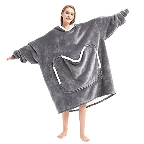 Cozystar Wearable Blanket Hoodie with Giant Pocket （Pet Won't Leave） Extra Soft Sherpa Fleece Thick Warm ＆ Cozy Oversized ...