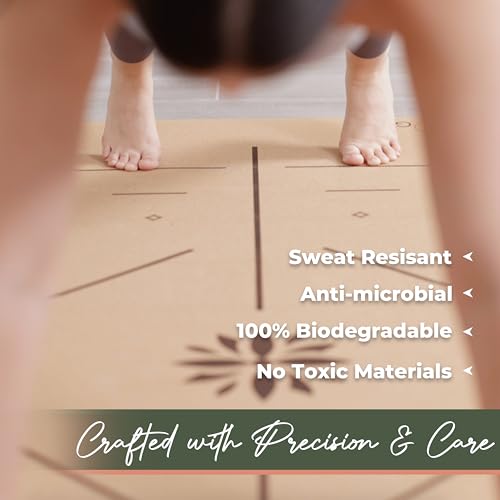 Y O Gayo Premium Yoga Cork Mat | 5mm Thick Natural Tree Rubber Base and Bigger Mat for Extra Support, Alignment lines for ...