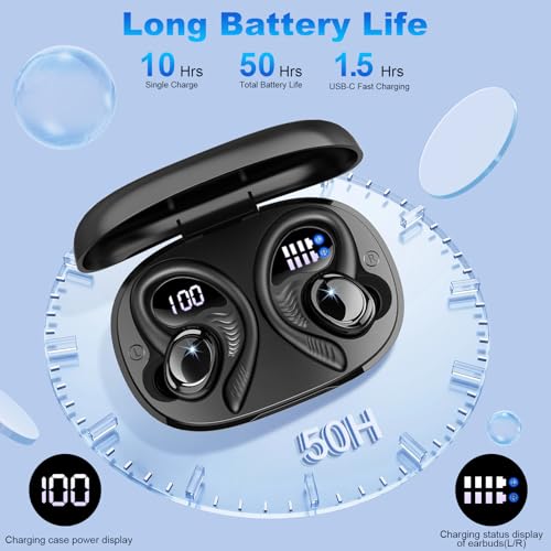 Hupoaf Wireless Earbuds Sport, New Bluetooth 5.4 Headphones with Earhooks, 50H Stereo Deep Bass Over Ear Buds with 4 ENC N...