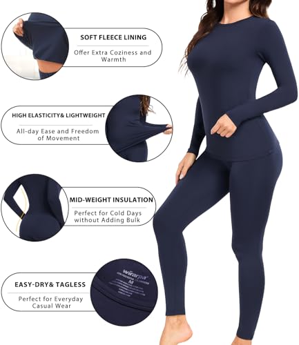 wirarpa Women's Fleece Lined Thermal Underwear Set Long Johns Base Layer Set for Women Winter Top Bottom