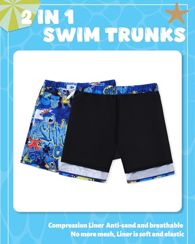 Latnnut Boys Swim Trunks with Compression Liner Quick Dry Beach Shorts Big Kids Bathing Suit Board Shorts Swimwear 5-16Y