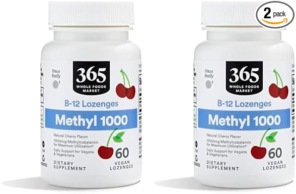 Whole Foods Market, Methyl B-12 Lozenges 1000mcg, Cherry Flavor, 60 ct (Pack of 2)