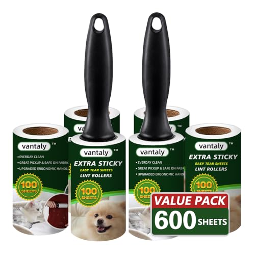 Lint Rollers for Pet Hair Extra Sticky, 600 Sheets Value Set Lint Roller with 2 Upgraded Handles, 6 Rollers Portable Pet L...