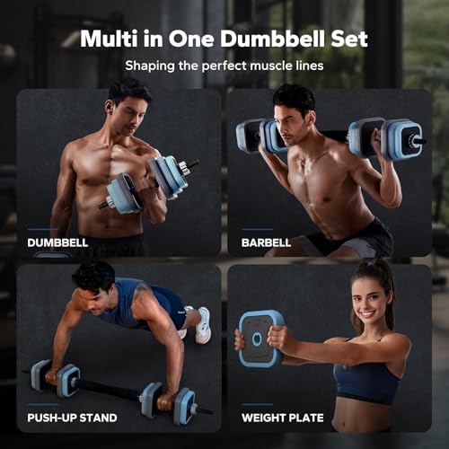 MERACH Adjustable Dumbbells, 22/35/44/66/88lbs Free Weight Set with Connector, 3 in1 Hand Weights Dumbbells Set Used as Du...