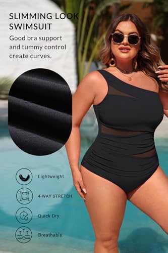 Aqua Eve Plus Size One Piece Swimsuit for Women Tummy Control Bathing Suits One Shoulder Swimwear