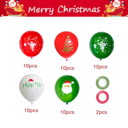 Christmas Balloons, 12 Inch Green and Red Balloons With Ribbon for Christmas Birthday Party Decorations