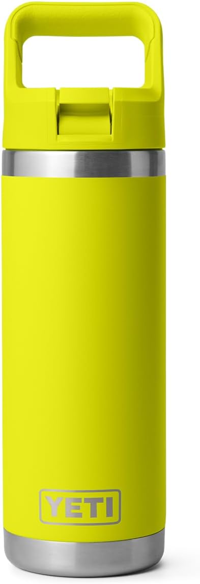 YETI Rambler 18 oz Bottle, Vacuum Insulated, Stainless Steel with Color Matching Straw Cap, Firefly Yellow