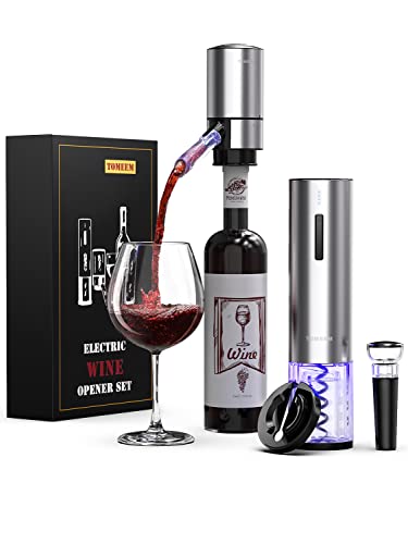 Rechargeable Electric Wine Gift Set - Aerator, Vacuum Stoppers, Foil Cutter and Bottle Opener for Home Bar and Outdoor Par...