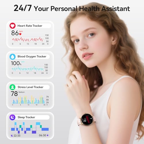 Smart Watches for Women (2 Bands), 1.27" Round Fitness Watch for Android iPhone with Bluetooth Calls (Make/Answer), AI Voi...