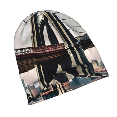 bnvaab Brooklyn Bridge S Print Beanie Hat for Men and Women Stretchy Slouchy Winter Warm Cap Headwear Accessory Black