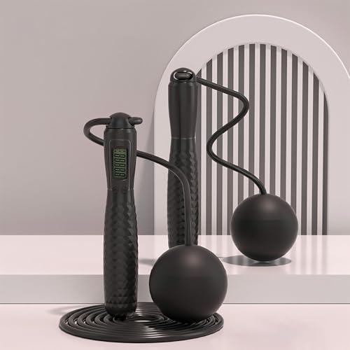 Cordless Jump Rope with Counter - Ropeless Jump Rope 2 In 1 with Large Cordless Ball-Weighted Jump Rope for Women with LCD...