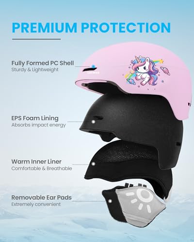SNOWER Kids Ski Helmet with Goggles Set, Shockproof Durable PC Shell & EPS Foam, Snowboard Helmet and Goggles for Boys & G...