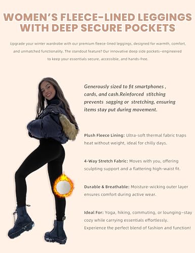 Women's Fleece Lined Leggings Weather Thick Thermal Warm Winter Tights Butt Lift High Waist Tummy Control Yoga Pants