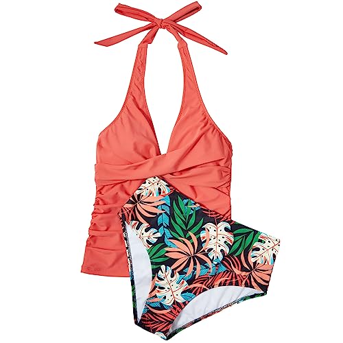 SUUKSESS Women Sexy Halter Tankini Bathing Suits Slimming Tummy Control High Waisted Swimsuits 2 Piece