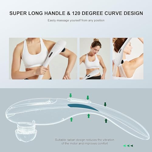 MEGAWISE Cordless Handheld Back Massager w/Rechargeable 3200mAh Battery, 5 Speed and 5 +2 Massage Nodes with Hard, Medium ...