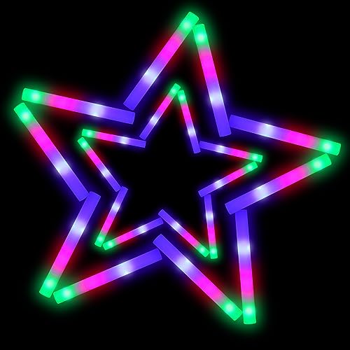 GalaGalore 100 Pcs18.5inch Foam Glow Sticks Bulk - 3 Modes Colorful Flashing Led Foam Sticks Glow in The Dark Party Suppli...