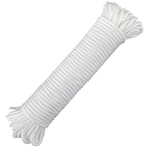 jijAcraft Nylon Rope, 100 Feet White Nylon Rope, 1/4 Inch Solid Braided Rope Thick Strong Nylon Rope for Multi-Purpose Tie...