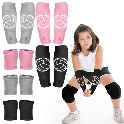 Sosation 3 Set Volleyball Arm Sleeves and Knee Pads for Kids Soft Forearm Sleeves with Protection Pad Thumbhole Volleyball...
