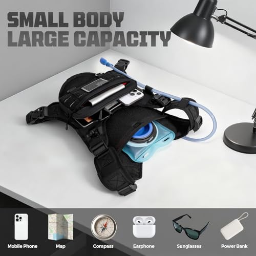 Running Hydration Vest with 2L Water Bladder， Lightweight Adjustable Hydration EDC Chest Pack for Men and Women, Water Bac...
