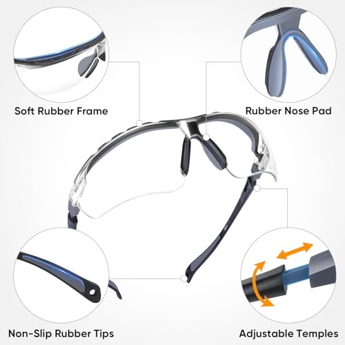 TICONN Anti-Fog Safety Glasses for Men and Women, ANSI Z87.1 Scratch Proof Eye Goggles with Adjustable Arms and UV Protection