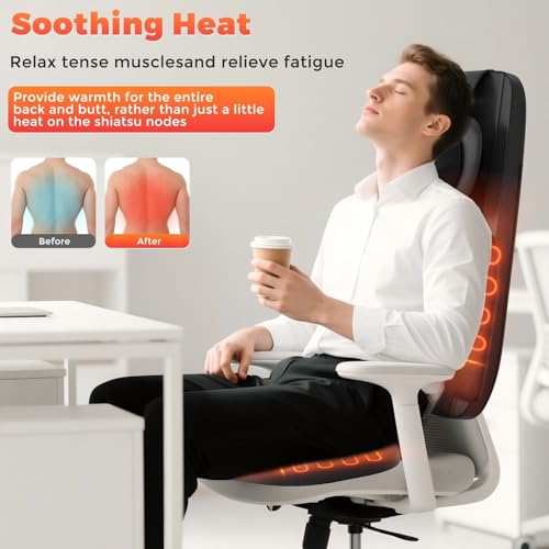 belhope Shiatsu Neck and Back Massager with Heat, 4D Kneading Back Massager for Pain Relief Deep Tissue, Comfortable Back ...
