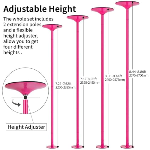PRIORMAN Dance Pole Set -Premium Height Adjustable 7.38-8.85ft Portable 45mm Diameter 360°Spinning Dancing Pole for Home,2...