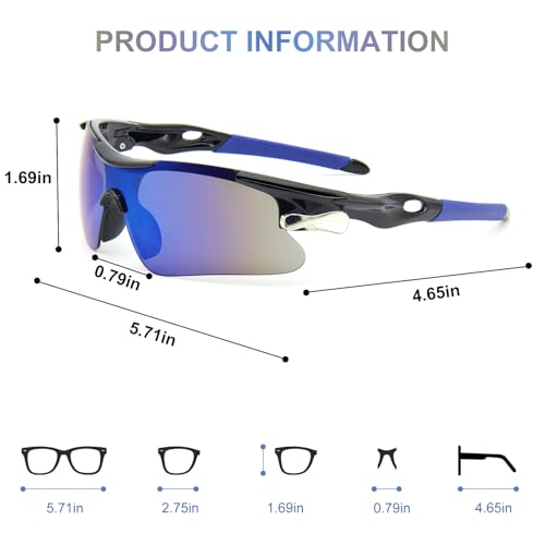 ZOSIMP Unisex Sports Sunglasses with UV400 & Shatterproof Lenses, Windproof Lightweight Frame for Outdoor Sports