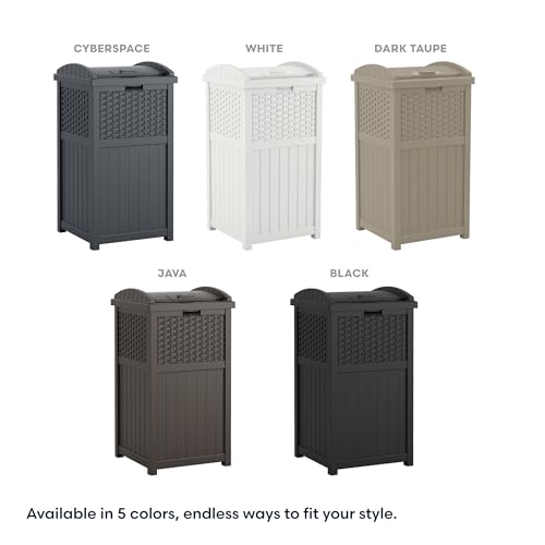 Suncast 33 Gallon Commercial Outdoor Trashcan Hideaway with Lid for 30 to 33 Gallon Trash Bags for Garage, Backyard, or Ga...
