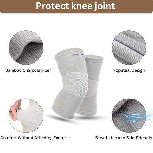 Wonder Care 2-Pack Bamboo Knee Compression Sleeve for Men and Women, Compression Knee Sleeve for Running, Volleyball, Gym ...