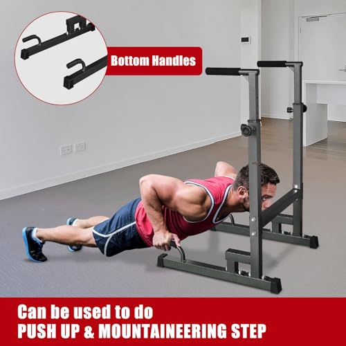 Portable Pull Up Dip Bar, Sturdy Dip Station with Adjustable Height, Multi-Function Parallel Bars for Home Gym Strength Tr...