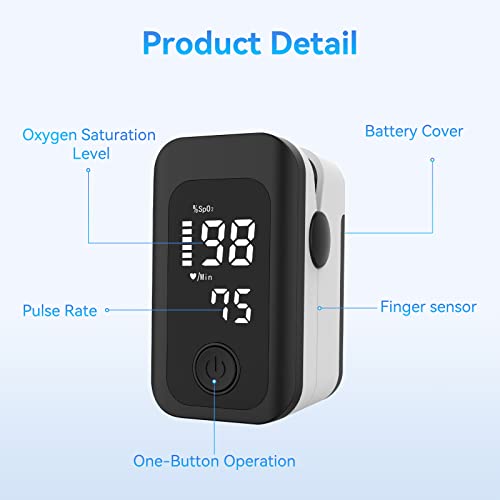 Berrcom Fingertip Pulse Oximeter, Blood Oxygen Saturation Monitor with Accurate SpO2 & Pulse Rate & Fast Readings, LED Dis...