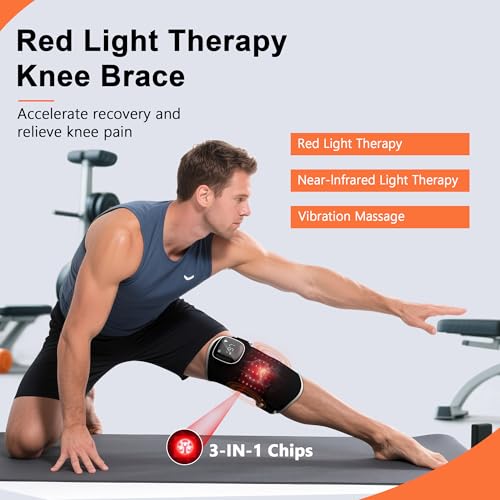 RAYOCON Red Light Therapy for Knee: Knee Massager with 6 Heat and 5 Vibration Cordless Rechargeable Electric Heated Knee B...