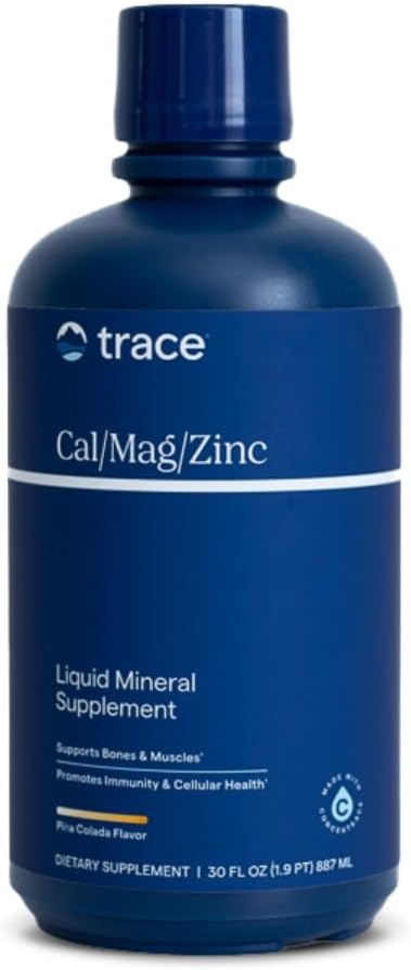 Trace Minerals | Liquid Cal/Mag/Zinc | Calcium, Magnesium, Zinc, Vitamin D3 Supplement | Supports Normal Tissue, Muscle, and Bone Density | Natural Piña Colada Flavor | 32 Servings, 32 fl oz.