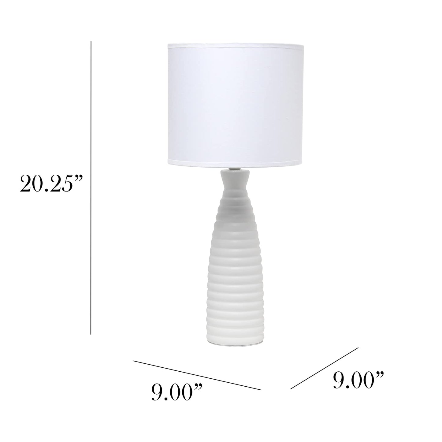 Simple Designs LT2076-OFF Ceramic Ribbed Bottle Table Lamp, 20.25inH, Off-White